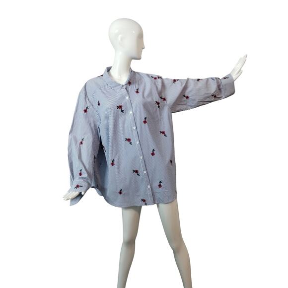 Gibson Latimer Women's Size 3X Floral Embroidered Stripe Button up Casual Top - Picture 5 of 11
